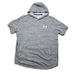 Under Armour Short‎ Sleeve Hoodie Men Large Gray Loose Fit Pullover Sweatshirt